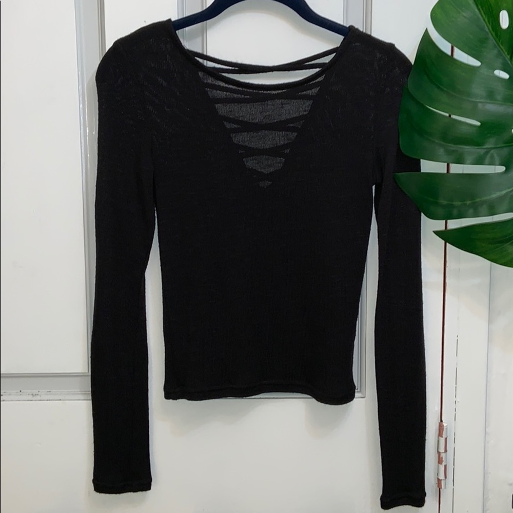 Black Back Lace Up Detail Sweater Top